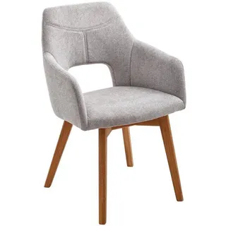 VOLEO Armlehnstuhl, Grau, Eiche, Holz, Textil, Wildeiche, massiv, Stativgestell, 57x84x57 cm, Stoffauswahl, Sitzfläche 180° drehbar, automatische Rückholfunktion, Esszimmer, Stühle, Esszimmerstühle, Armlehnenstühle