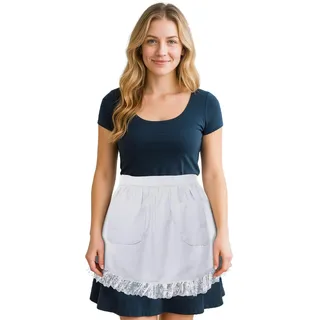 aspire Schürze Damen Vintage Kellnerschürze Weiß Halbschürze für Maid Cosplay