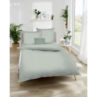 Bettwäsche KAEPPEL "Mood", grün, B/L: 135cm x 200cm, Edel-Köper-Flanell, B/L: 80cm x 80cm, 2 Stk., Edel-Köper-Flanell, Obermaterial: 100% Baumwolle, Bettwäsche, Bettwäsche