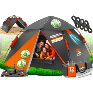 ELONEO Wurfzelt Pop Up Zelt wasserdicht Campingzelt Schnellaufbau Outdoor Zelt Orange/Grau 1-4 Personen