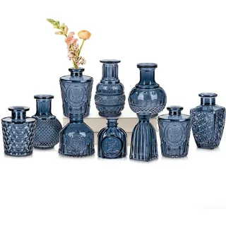 10er-Set Kleine Vasen Kleine Glasvase Vintage Deko Vasen Set Blumendekoration für Tischdeko Mittelstücke, Hochzeitsdekorationen, Blumen Deko Wohnzimmer Bad Muttertagsgeschenk, Blau
