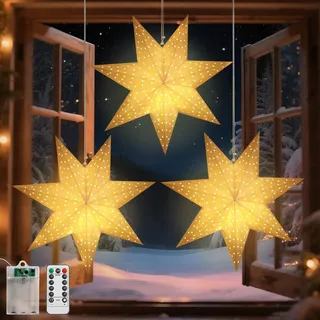 Lewondr Weihnachtsstern Beleuchtet 3 Stück, 45cm Papiersterne Weihnachten