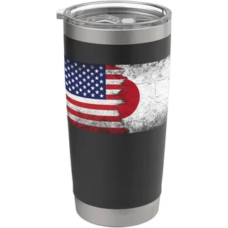 USA & Japan Flaggen - Vereinigte Staaten von Amerika, Japanisch Doppelwandiger Edelstahl-Thermobecher