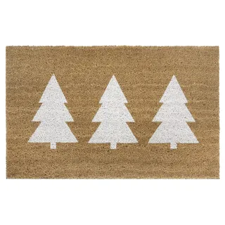 HANSE HOME Kokos Fußmatte Weihnachten für Innen - Schmutzfangmatte Natur, Kokosmatte Weihnachtsbäume Weiß, Fußabtreter rutschfest für Flur, Eingangsbereich - 45x75cm