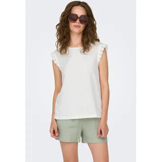 Shirttop JDY "JDYSALVA LIFE S/L CROCHET TOP JRS", Damen, Gr. XL, weiß (cloud dancer), Jersey, Obermaterial: 100% Baumwolle, unifarben, regular fit normal, Rundhals, angeschnitten, Tops Shirttop