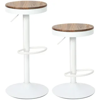 YOUNIKE Barhocker, Holz, rund, hohe Stühle, für die Küche, 2 Stück, Vintage, verstellbar, drehbar, Metall, drehbar, Weiß