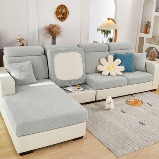 ShowyLive 2023 Neue Sofa Sitzkissenbezug Stretch Sitzkissenschutz für 3 Sitzer Sofa, Stretch Sitzkissenschutz für Sofabezug Ecksofa L Form (1 Stück, Blätter Hellgrau)