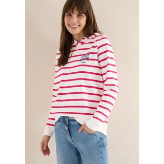 Hoodie CECIL, Damen, Gr. S (38), beetroot pink, Sweatware, Obermaterial: 65% Baumwolle, 35% Polyester. Futter: 50% Baumwolle, 50% Polyester, bedruckt, gestreift, normal hüftbedeckend, Rundhals, Sweatshirts Hoodie, mit Print auf der Brust und in Streifen-Optik