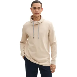 TOM TAILOR Herren 1043412 Sweatshirt-Longsleeve mit Schalkragen, 36281-Light Sand Melange Structure, L