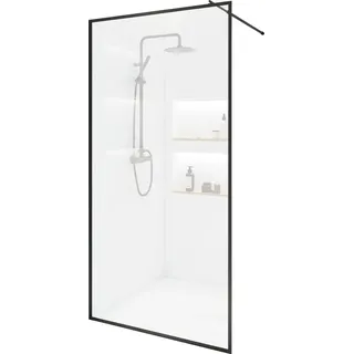HOME DELUXE - Duschabtrennung - BAKI - Breite: 110 cm, Schwarzer Rahmen, Klarglas, 1 Raster Optik - 10 mm ESG - Sicherheitsglas I Walk in Dusche, Duschwand, Duschtür - Schwarz