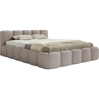 Selsey Cloudy Low - Polsterbett 160x200 mit Holzlattenrost, hellgrau Bouclé - Hellgrau