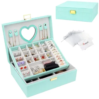 Schmuckkasten, Großer Schmuckkästchen mit Spiege für Damen Mädchen, Samt Schmuckbox Schmuckschatulle Groß Schmuck Organizer für Ringe Ohrringe Armbänder Halsketten, Minzgrün