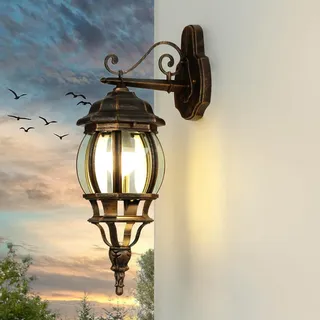 Licht-Erlebnisse Aussenlampe Wand Terrasse, Schwarz Kupfer Antik, IP44, E27, H:54 cm, Rustikale Außenleuchte Wand, Aussenleuchten Hauswand, Außenlampe Antik Vintage, Außenlaterne