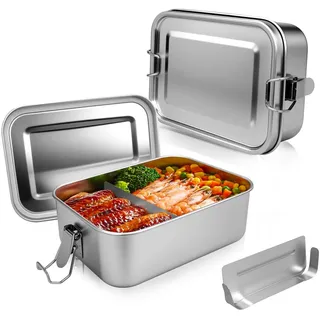 Ouxayapl 850ml Brotdose Edelstahl mit 2 Fächern, Brotdose Metall Auslaufsicher,BPA-frei für Picknick, Schule, Arbeit