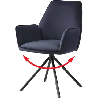 Esszimmerstuhl HWC-G67, Küchenstuhl Stuhl mit Armlehne, drehbar Auto-Position, Samt MVG anthrazit-blau, Beine schwarz - Grau
