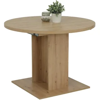 Hela Tische, Runder Esstisch mit Auszug Ronda, Dekor Artisan Eiche, Synchronauszug, Säulenfuß und Bodenplatte, 104-144x104cm