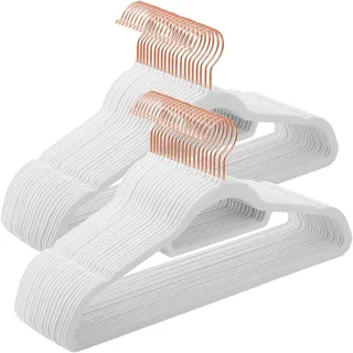Songmics Kleiderbügel Samt Roségold/Weiß 50 St.