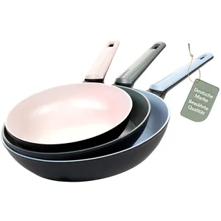 Genius Cerafit Pfannen Trend Pastell Edition Pfannen set 3 tlg., Pfanne 20 CM, 24CM, 28 CM, Induktion geeignet,beschichtet zum Braten Kochen