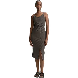 Midikleid TOM TAILOR DENIM, Damen, Gr. XL (42), N-Gr, schwarz (schwarz beige stripe), Web, Obermaterial: 95% Viskose, 5% Elasthan, bedruckt, gestreift, körpernah wadenlang, Rundhals, Kleider Midikleid, mit grafischem Muster und Spaghetti-Trägern