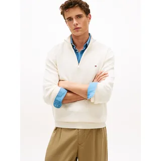 Strickpullover TOMMY HILFIGER "SEASONAL STRUCTURE ZIP MOCK", Herren, Gr. XXL, ivory petal, Strick, Obermaterial: 100% Baumwolle, unifarben, regular fit normal, Rundhals, eingesetzt Rippbündchen, Pullover Strickpullover, Regular fit mit Troyerkragen