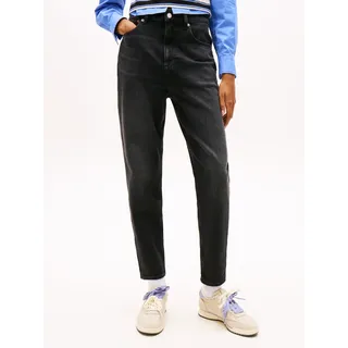 Mom-Jeans TOMMY JEANS "MOM JEAN UH TPR", Damen, Gr. 27, Länge 30, denim schwarz, Denim/Jeans, Obermaterial: 99% Baumwolle, 1% Elasthan, regular fit knöchelfrei, Jeans Mom-Jeans, mit Logo-Stickereien, in knöchelfreier Länge