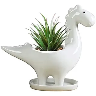 KiaoTime Dinosaurier-Form Weiß Keramik Sukkulenten Pflanzgefäße Töpfe kleine Pflanzgefäß Blume Bonsai Pflanze Dino Töpfe Vase Behälter Kaktus Desktop Tier Dekoration Stifthalter (Pflanzenfress)