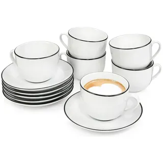 Sänger Kaffeetassen SET Marlo Black RIM Limited Edition - 12 teilig aus Porzellan , Weiß , Keramik , 12-teilig , 0.2 L , Rund , hitzebeständig , Geschirr, Tassen, Kaffeetassen