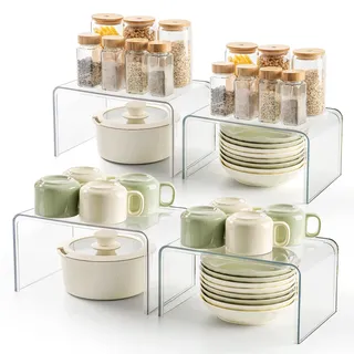 Klares Gewürzregal Stehend, 4 Küchen-Organizer, Stapelbare Küchenschrank Organizer, Mini Regal Deko, Gewürz Organizer Küche, Küchenregal für Arbeitsplatte Küche, Gewürztreppe, Schminktisch Organizer