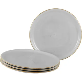CreaTable Pizzateller "Vintage Nature, Pizzateller 33 cm 4-tlg" Teller Set, Handgemalt, Gesprenkelt, Rustikales Außenband, stein