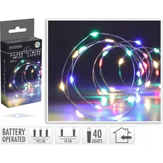 Bunte Weihnachtsbaumbeleuchtung an einem Draht mit Batterien 40 LED 195 cm