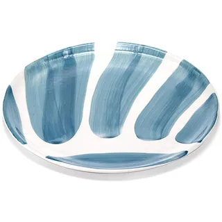 Zafferano Striche Set 2 Pizza Teller, handgemacht und handdekoriert, gebürstet, Steingut, d.33cm, Aquamarin, ZAFSTRICHEPEN-AM