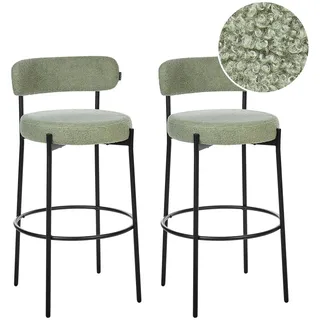 Beliani Barstuhl 2er Set Bouclé / Metall helles Grün mit Lehne Fußstützen modern Allison
