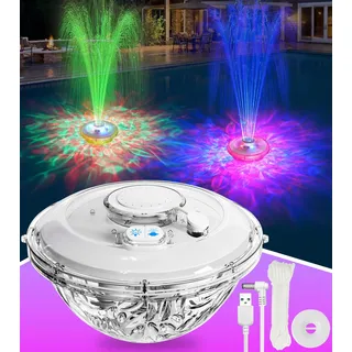 ChlorBlu Schwimmender Springbrunnen Pool mit RGB Lichtshow,Verbesserter Wasserfontäne Pool mit Anker und 6 Lichtmodi,Pools Fontäne springbrunnen Schwimmend,springbrunnens für Teich