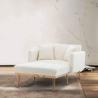 AIORBER Relaxsessel verstellbar 3 Positionen, Schlafsessel mit Liegefunktion, Klappsessel mit Kissen und Armlehnen, Samt Polstersessel für Wohnzimmer oder Schlafzimmer Weiß - Weiß
