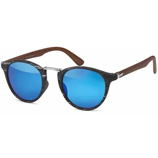 Stylebreaker Sonnenbrille Panto Holzoptik Runde Retro Brille UV400" 1 Stk., gestell schwarz, silber, glas blau