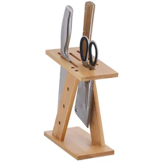 Relaxdays Messerblock , Holz , 9.5x22x19.5 cm , Küchenmesser, Messerblöcke