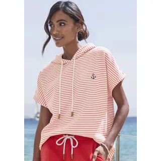 Sweatshirt H.I.S, Damen, Gr. 32/34, rot (rot, sanftes weiß), Sweatware, Obermaterial: 60% Baumwolle, 40% Polyester, gestreift, bequem hüftlang, Rundhals, abgesteppt, Sweatshirts Sweatshirt, gestreift und mit Kapuze, Loungewear, Topseller