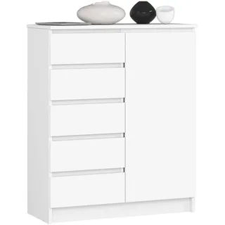 Akord Kommode, Weiß, Nachbildung, 3 Fächer, 5 Schubladen, Rechteckig,Rechteckig, 80x97x35 cm, Wohnzimmer, Kommoden & Sideboards, Kommoden