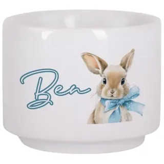 Herz & Heim® Personalisierter Eierbecher aus Keramik – Individuell Bedruckt mit Name – Geschenkidee zu Ostern, Geburtstag oder Weihnachten – Weißer Keramikbecher für das Ei zum Frühstück (Osterhase)