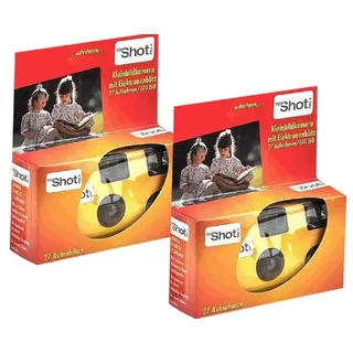 2X 1A Photo PORST Einwegkamera/Hochzeitskamera/Partykamera Edition Topshot in rot/orange (27 Fotos, mit Blitz und Batterien, 2er Pack)