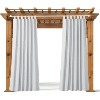 JEMIDI Outdoor Vorhang wetterfest mit Ösen - 210x260cm Wetterfester Vorhang - wasserdichter Outdoor Vorhang - Balkon Vorhang außen - Terassenvorhang außen - Weiß
