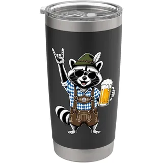 Lustiger Waschbär Lederhose Bier Bayern Humor Oktoberfest Doppelwandiger Edelstahl-Thermobecher