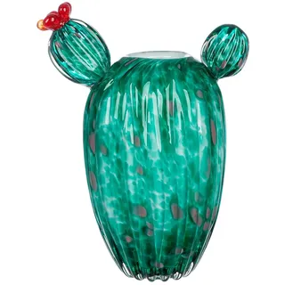 Glas Art Vase Kaktusblüte - grün, rot, weiß - Glas - Höhe 26cm - wasserdichte Blumenvase