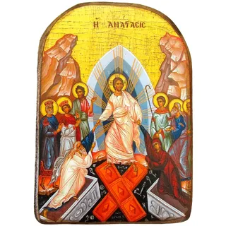 Hölzerne griechisch-christlich-orthodoxe Holz-Ikone der Auferstehung / MP2