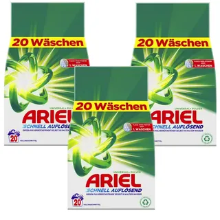 3x 1200g Ariel 18 WL Vollwaschmittel Strahlend fein Pulver Weißwäsche