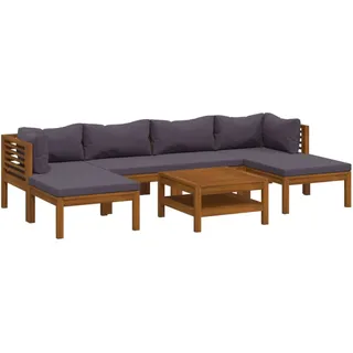 vidaXL Garten-Lounge-Set 7-Tlg. Mit Auflage Massivholz Akazie , Dunkelgrau , Holz , Rechteckig , Gartenmöbel, Gartengarnituren, Gartenmöbel-Sets
