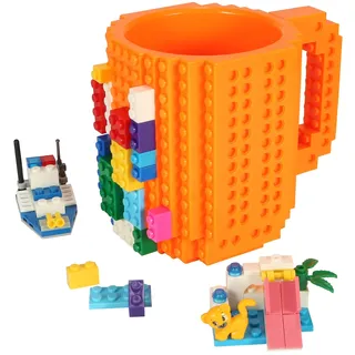 Lumsburry Build-on Bricks Tassen Becher, Kreative DIY Kaffeetasse Baustein Kaffee Tee Trinken Spaß Trinken Geschenk (Orange)