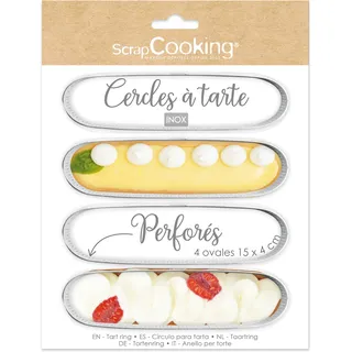 ScrapCooking - 4 Stücke Oval Tartelette Förmchen - Tortenringe Perforierte - Ring Tartlettförmchen- Individuelle Tortenringe 8,5 x 7,5 cm - Backformen Rahmen aus Edelstahl - 1325