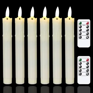 Mavandes LED Stabkerzen mit Timerfunktion und Zwei Fernbedienung,19 x 2,2cm 6 Stück Elfenbeinfarbene Kunststoff Flammenlose Batteriebetrieben Kerzen,Langanhaltend,Einstellbare Helligkeit