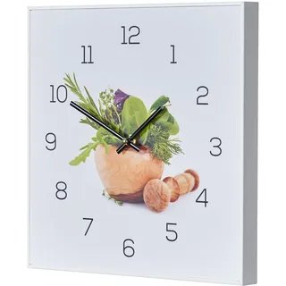 Wanduhr 30x30cm Uhr PVC Rahmen Weiß Küche Kräuter Gewürze Deko Gewürze Wandbild - Weiß